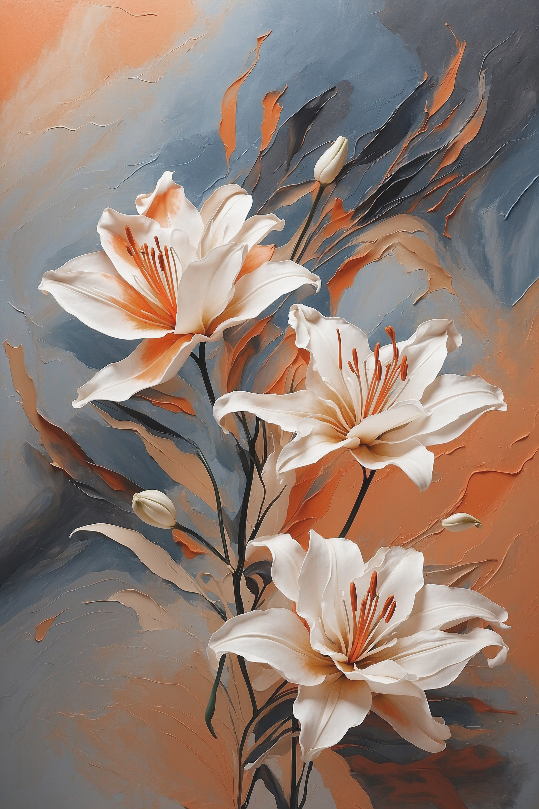 A painting of white flowers