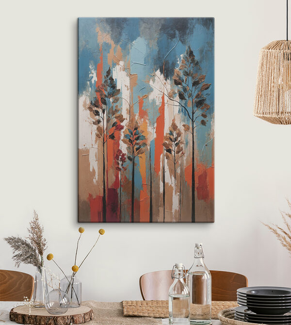 Quadri Un dipinto raffigurante alberi con strisce arancioni e blu (COD: s38115) Quadri Quadri Un dipinto raffigurante alberi con strisce arancioni e blu (COD: s38115)