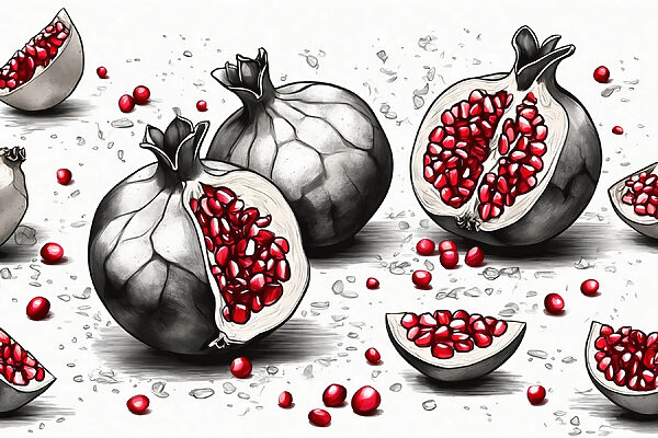 A pomegranate cut in half A pomegranate cut in half