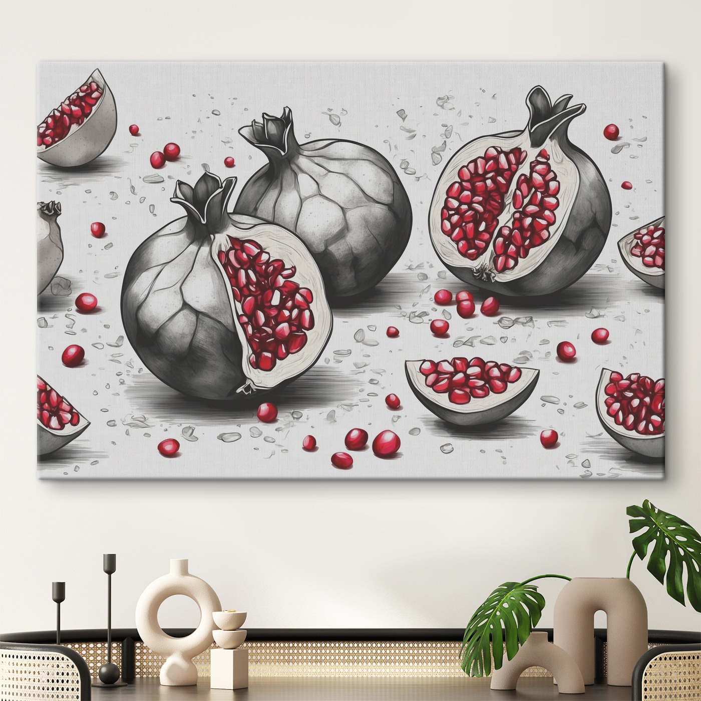 A pomegranate cut in half A pomegranate cut in half