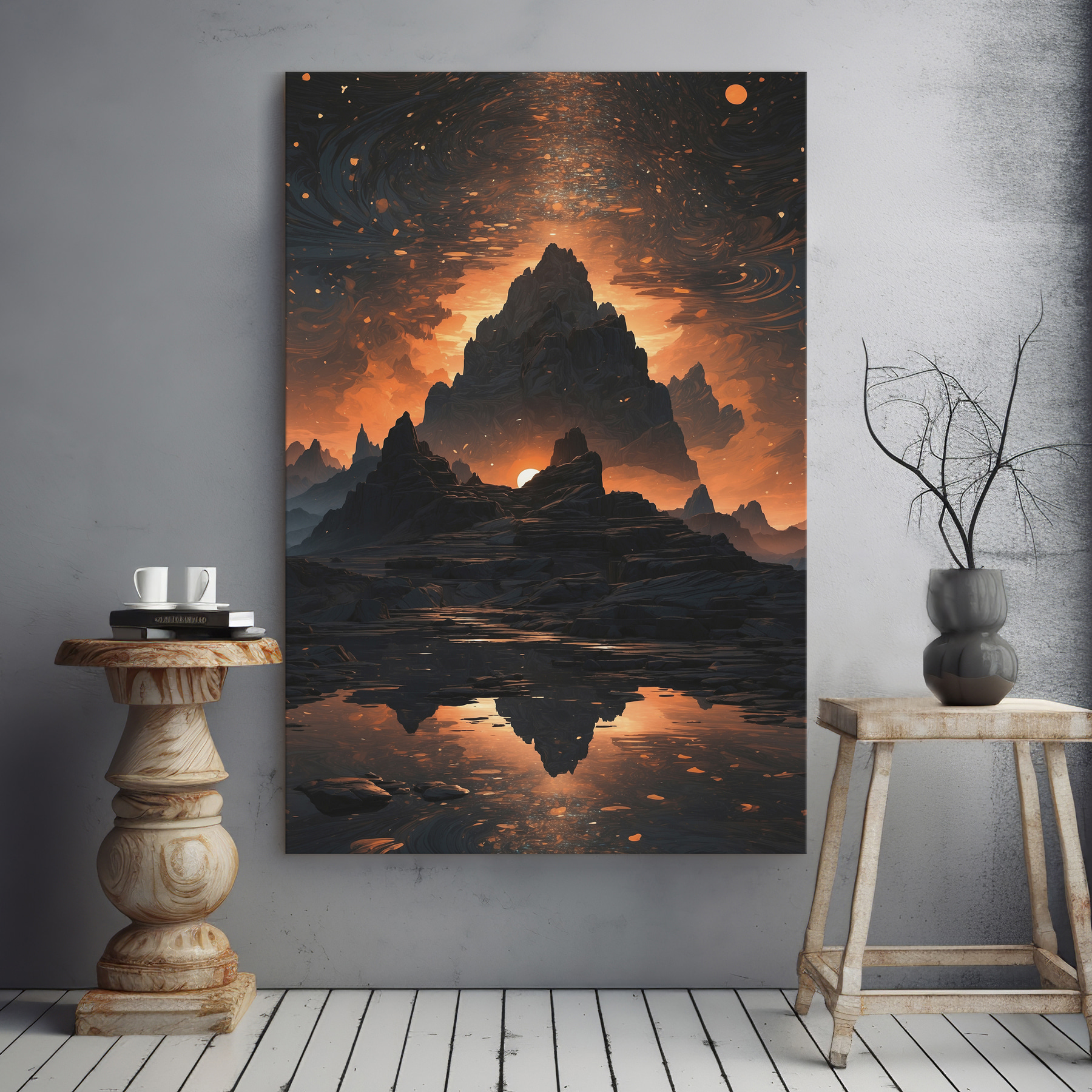 A mountain range with a sunset behind it A mountain range with a sunset behind it