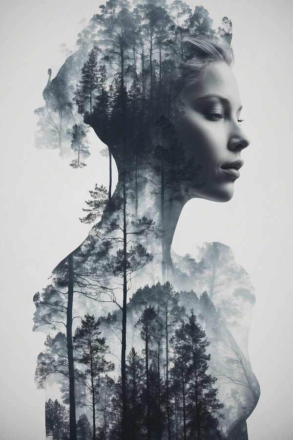 A woman's face and a tree