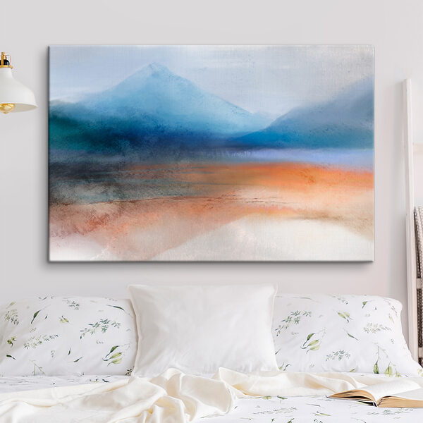 A watercolor painting of mountains and sand