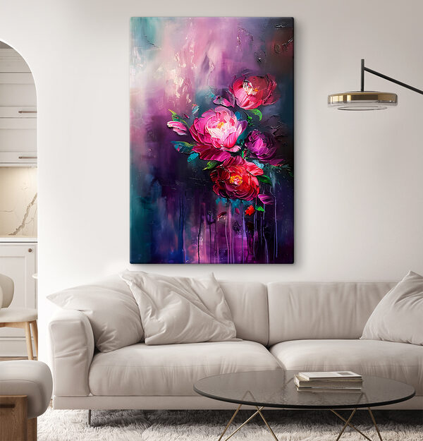 Quadri Quadri Un dipinto raffigurante dei fiori su uno sfondo viola (COD: s38108)