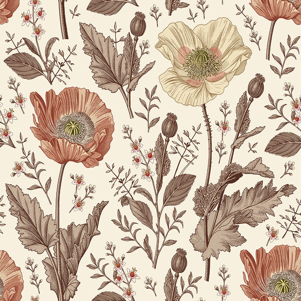 A pattern of flowers and leaves A pattern of flowers and leaves