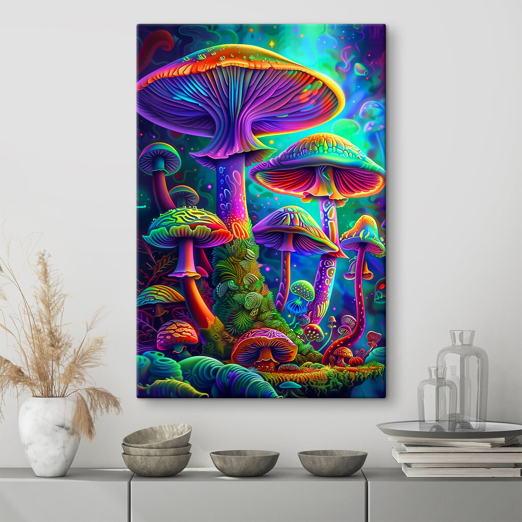 A group of colorful mushrooms A group of colorful mushrooms