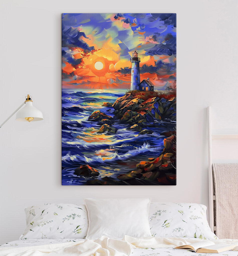 A lighthouse on a rocky shore