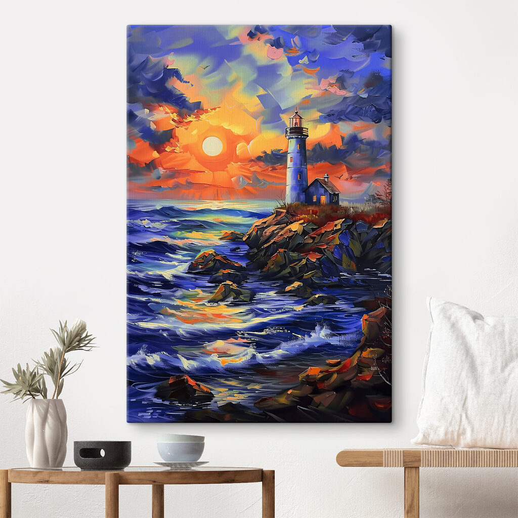 A lighthouse on a rocky shore