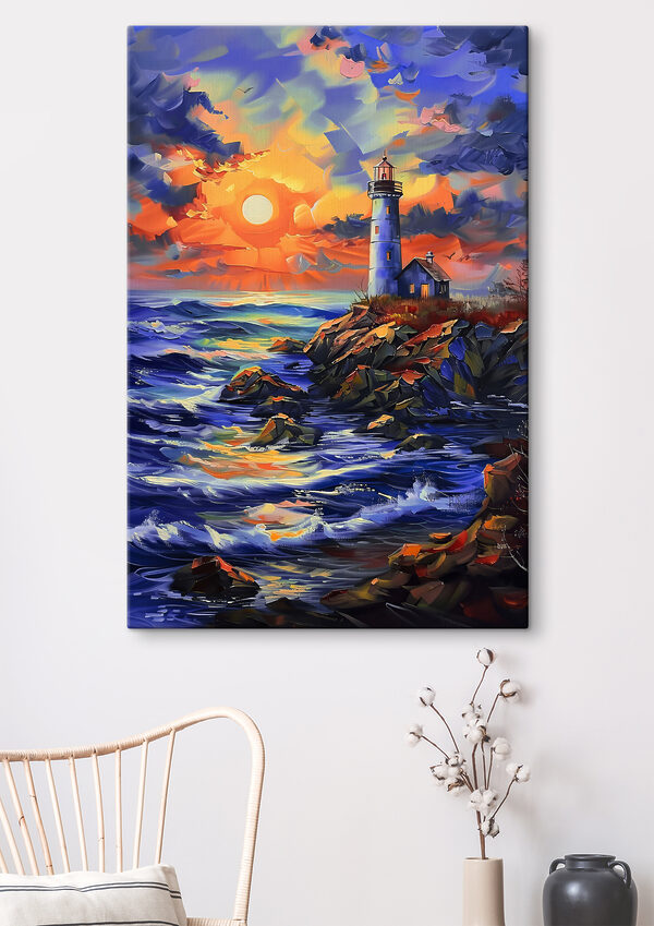 A lighthouse on a rocky shore