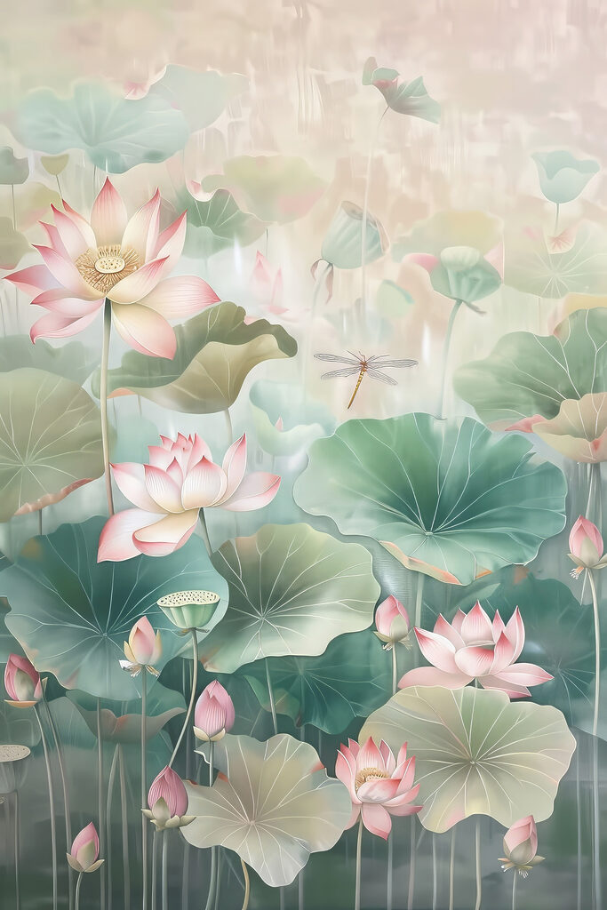 A painting of flowers and leaves