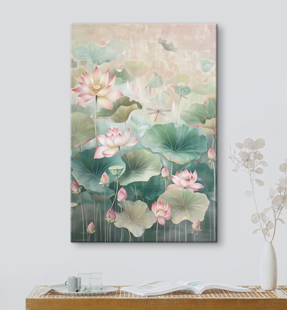 A painting of flowers and leaves