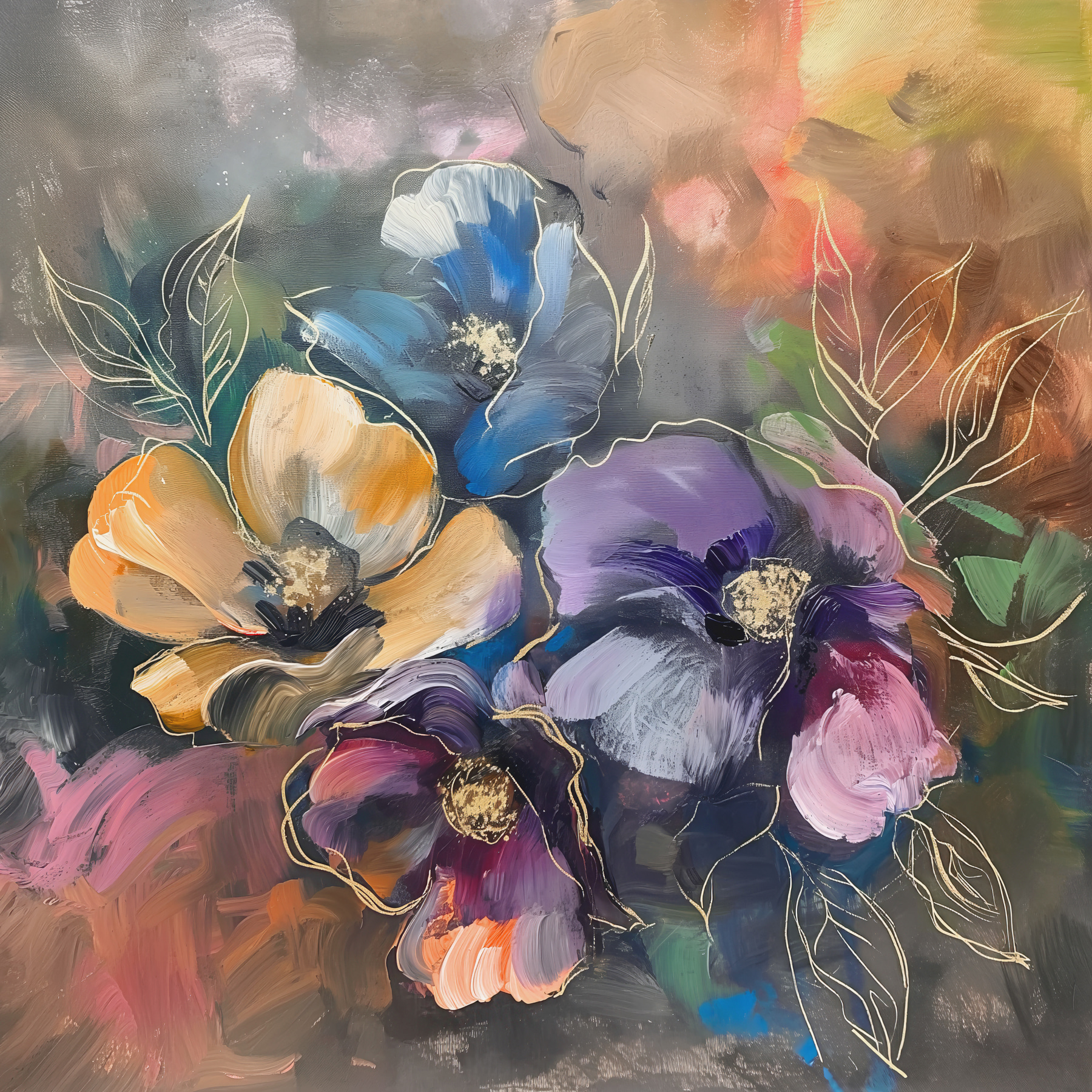 A painting of flowers on a surface