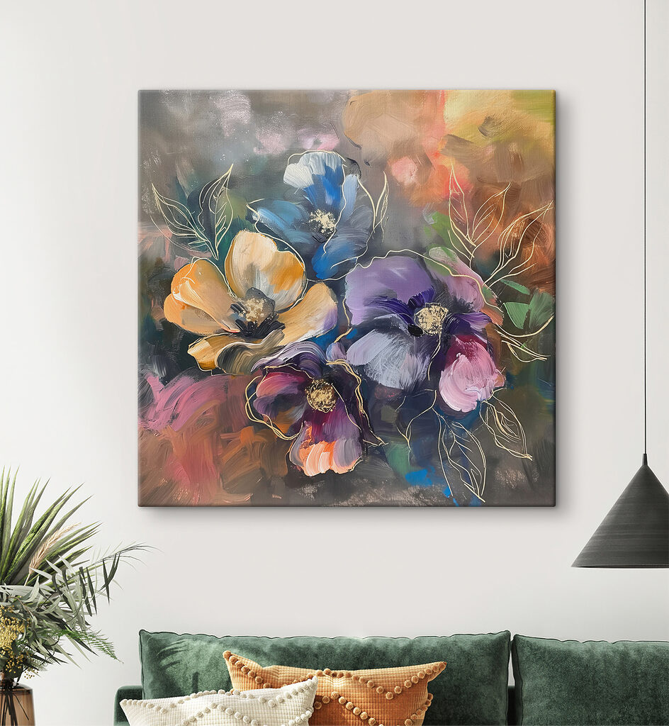 A painting of flowers on a surface
