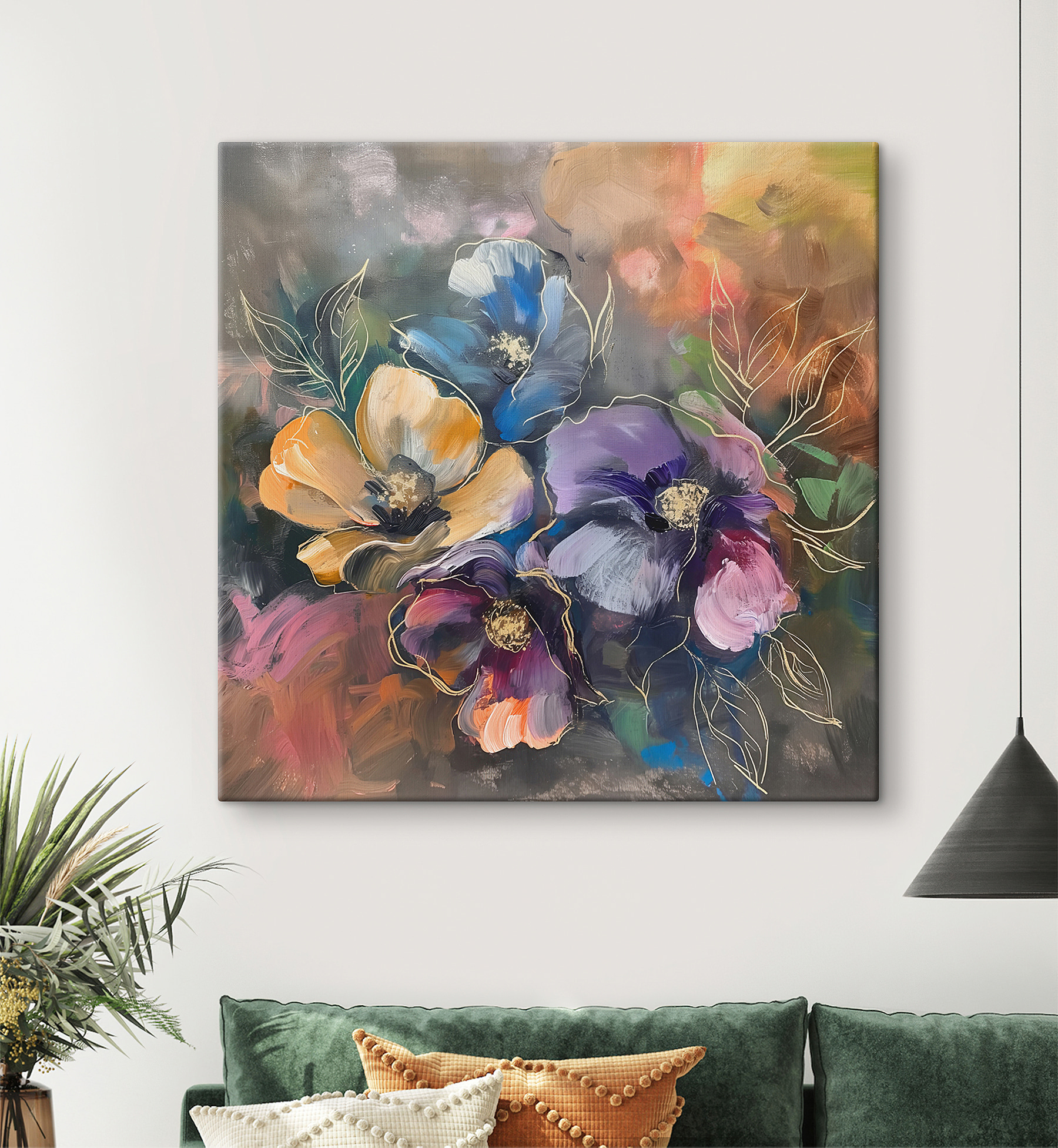 A painting of flowers on a surface