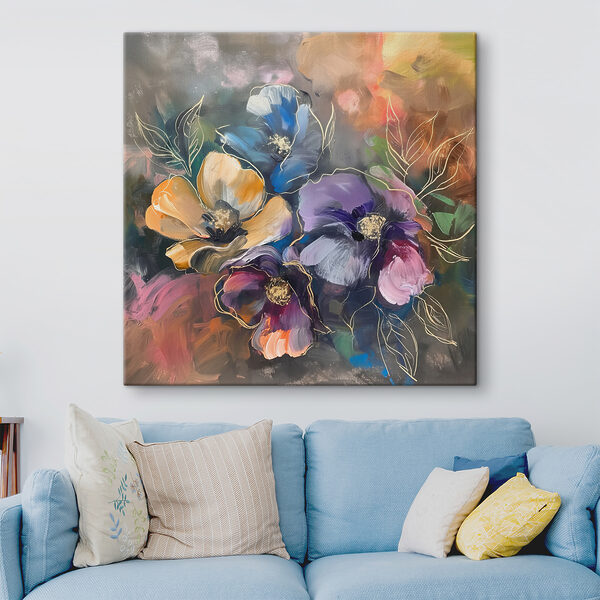 A painting of flowers on a surface