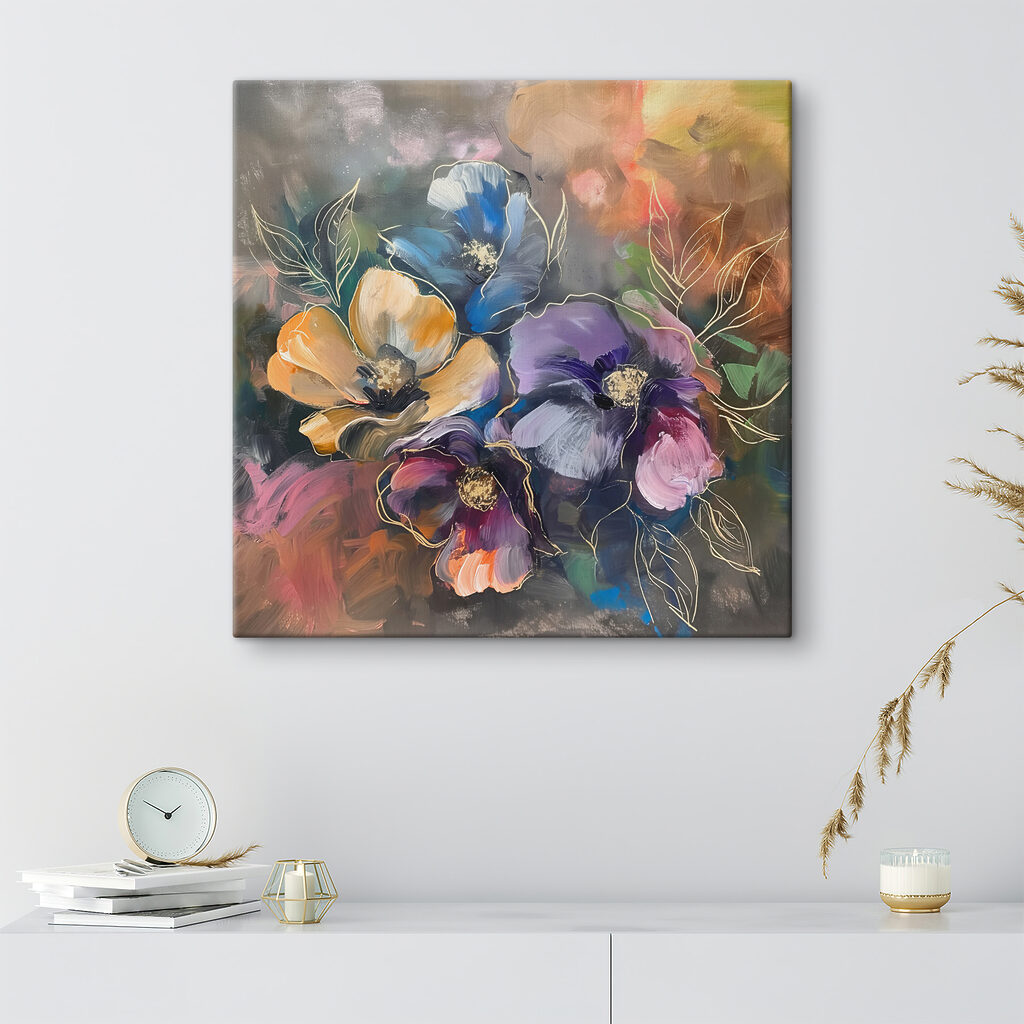 A painting of flowers on a surface