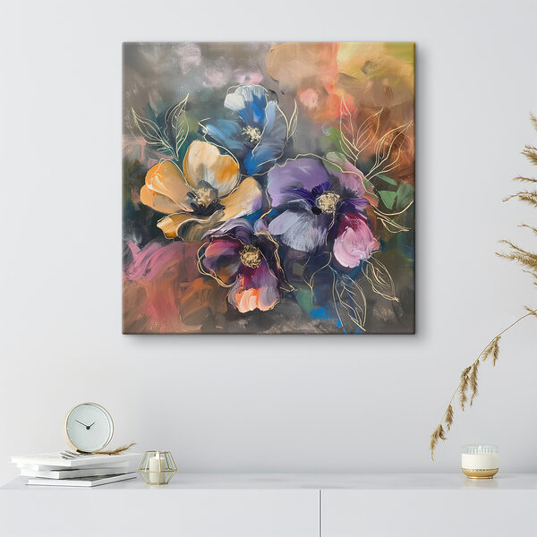 A painting of flowers on a surface