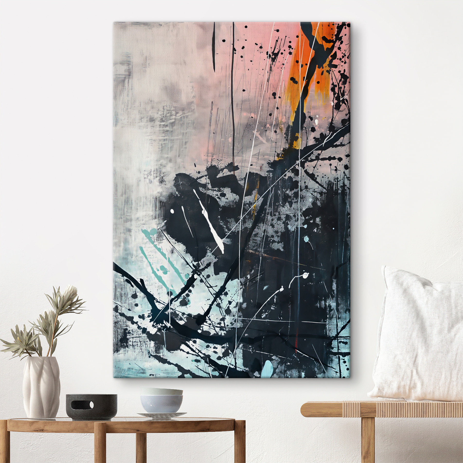 A painting of black and white paint A painting of black and white paint