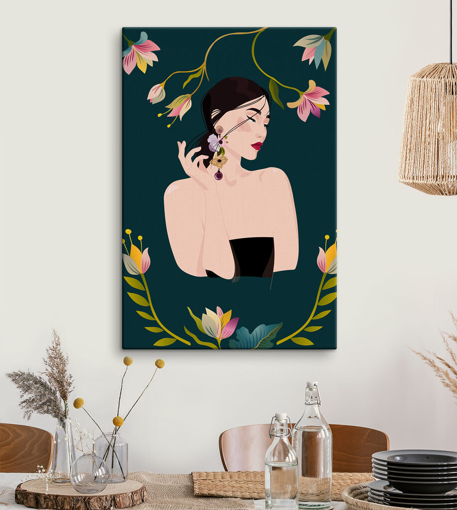 A woman with flowers around her neck