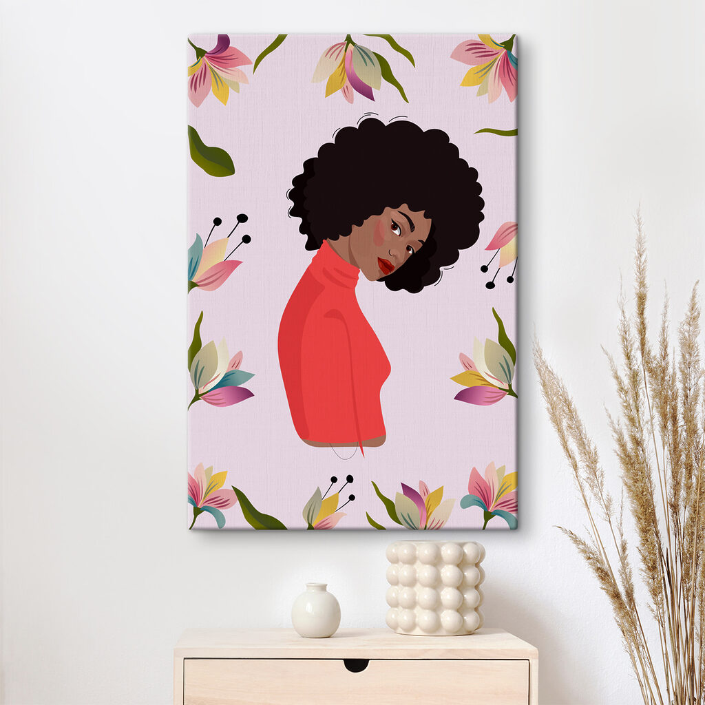 A woman with curly hair and flowers