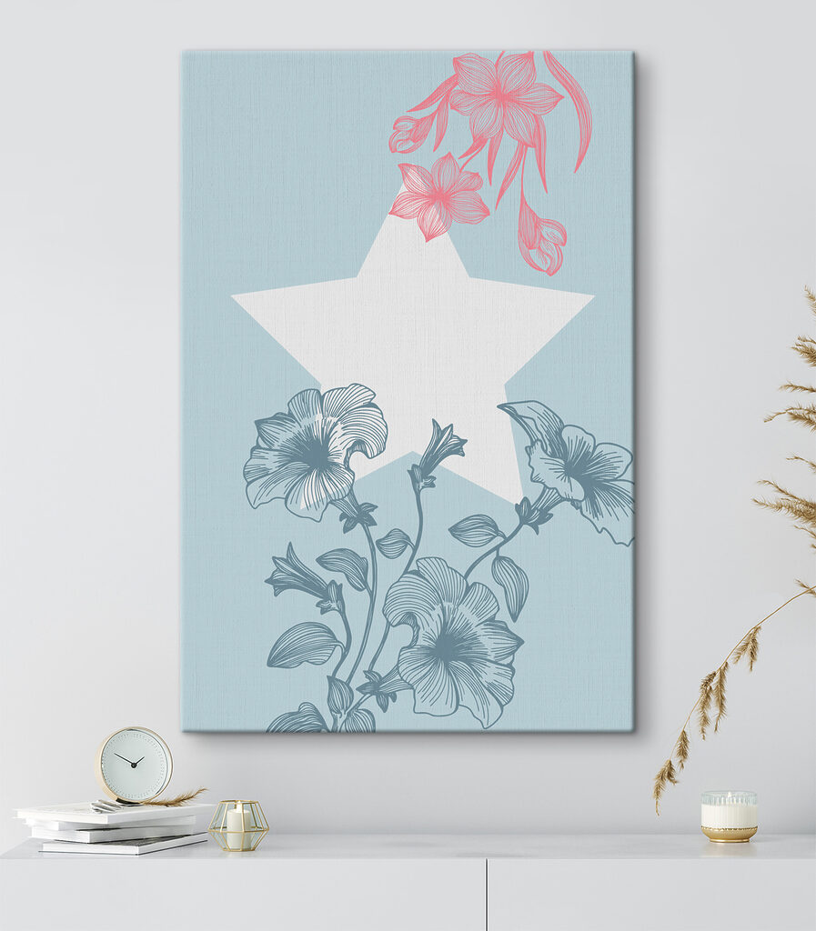 A white star with pink flowers