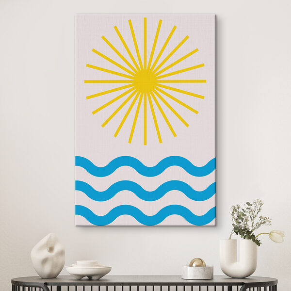 Quadri Un sole e delle onde con delle linee blu