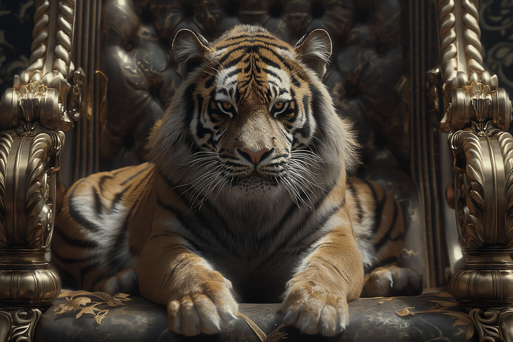 A tiger lying on a chair A tiger lying on a chair