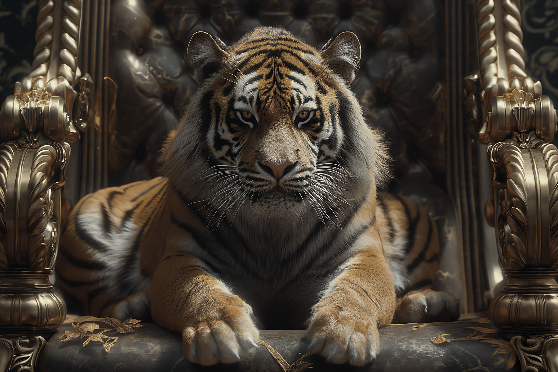 A tiger lying on a chair A tiger lying on a chair