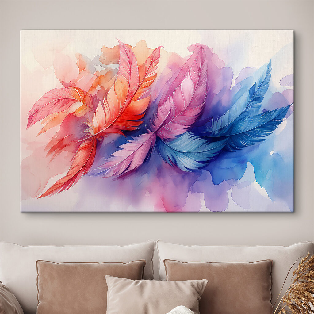 A colorful feathers on a white background