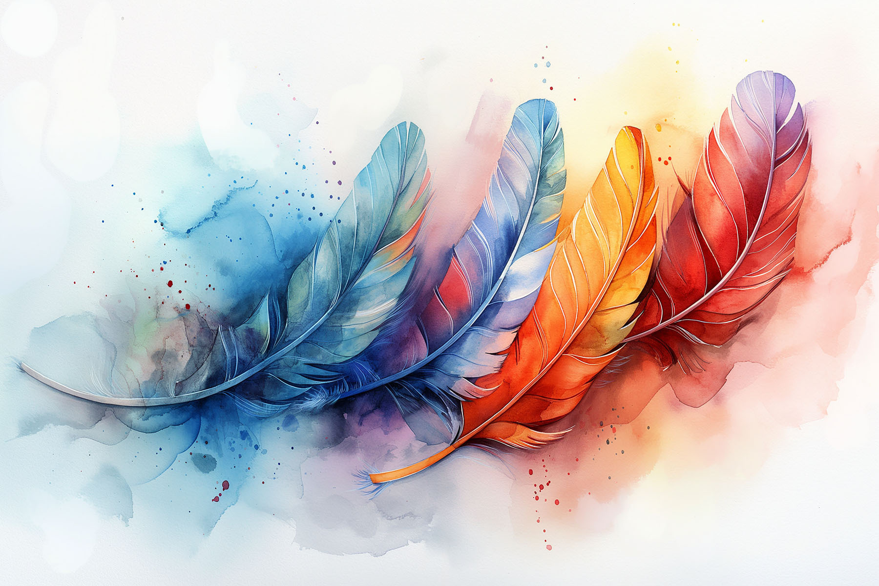 A colorful feathers on a white background