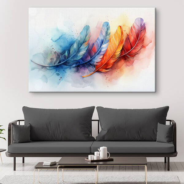 A colorful feathers on a white background