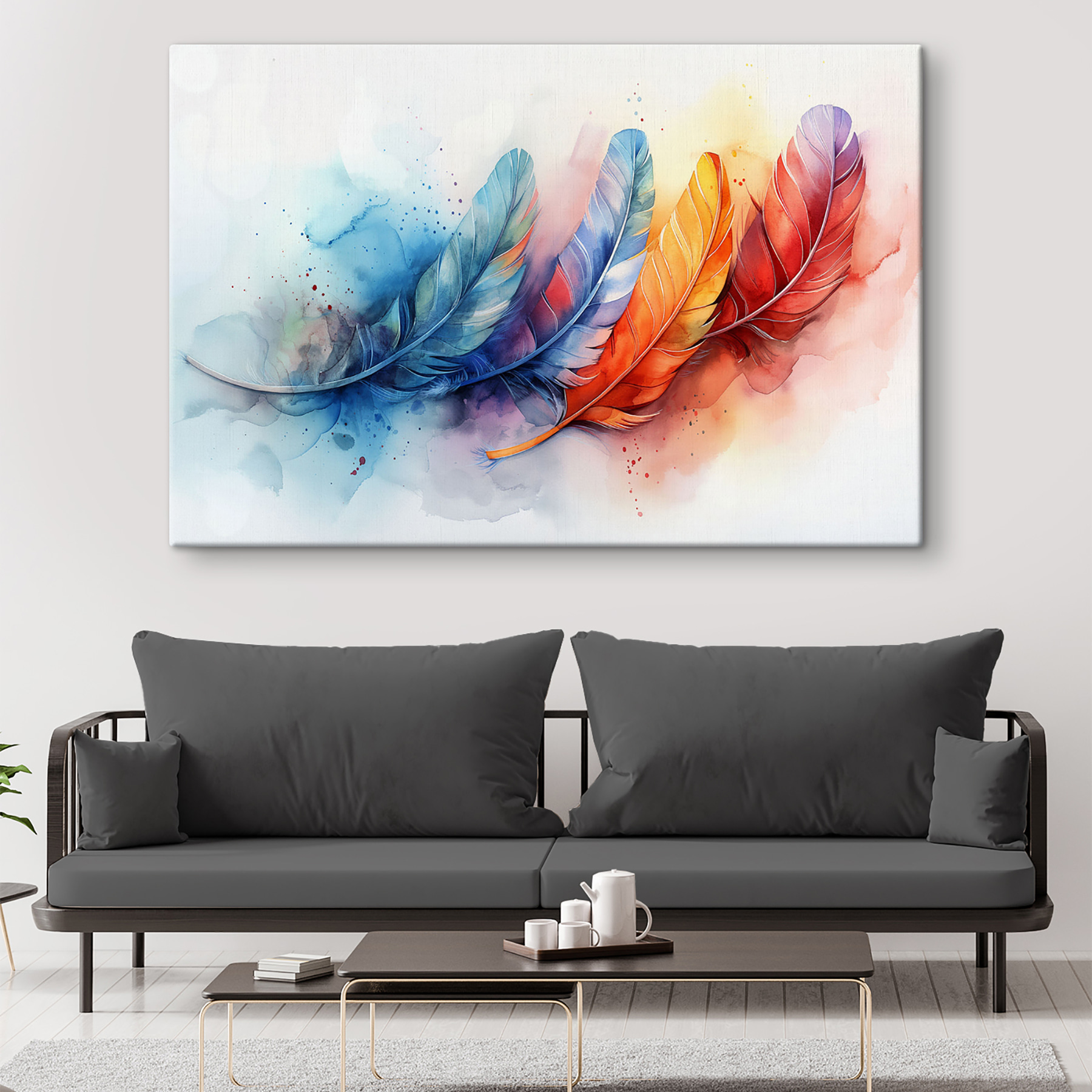 A colorful feathers on a white background