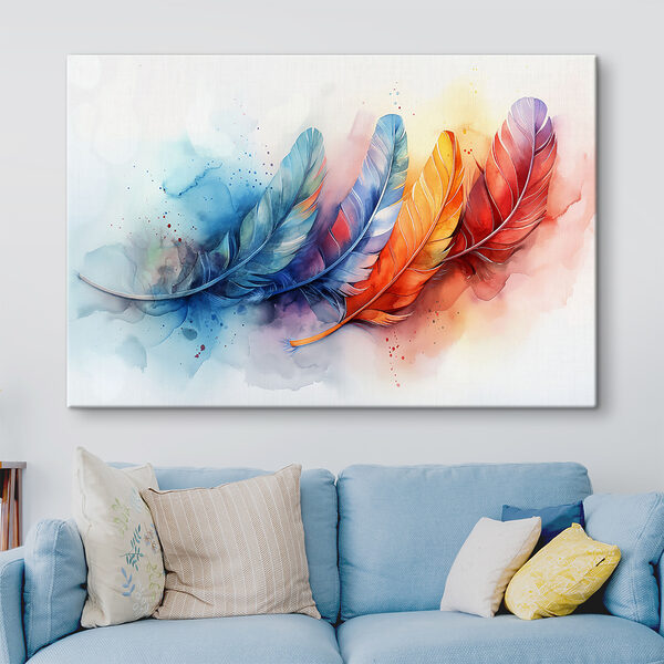 A colorful feathers on a white background