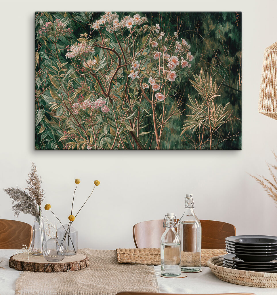 A painting of a bush with flowers