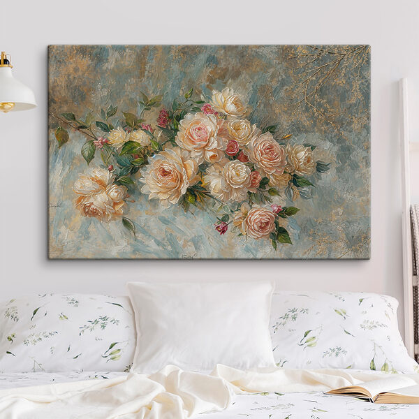 Quadri Quadri Un dipinto raffigurante dei fiori su sfondo blu (COD: s38199)