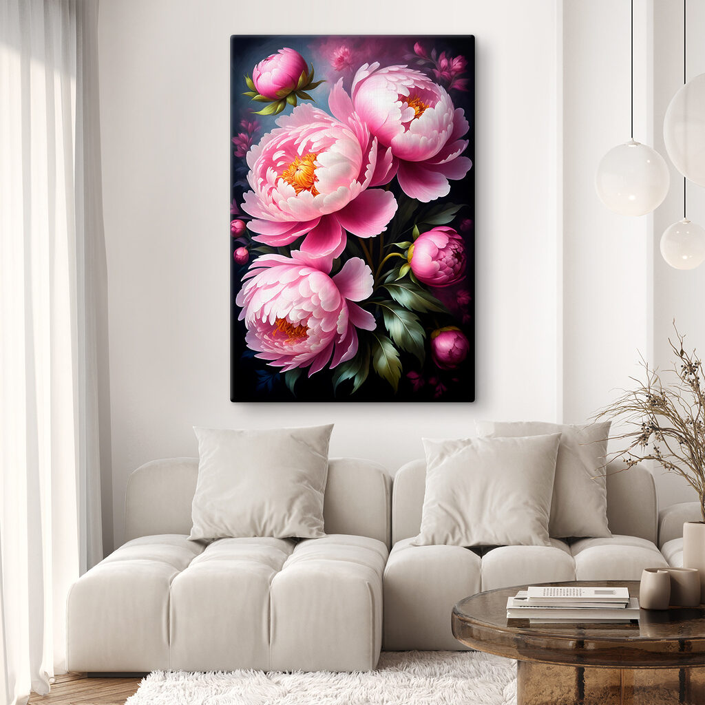 A painting of pink flowers