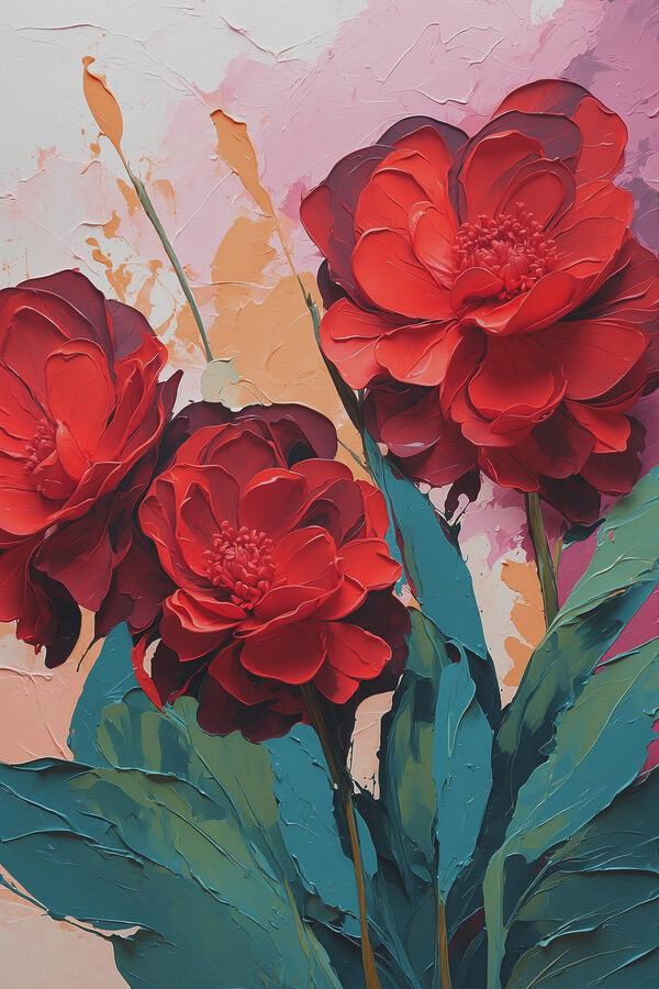 A painting of red flowers