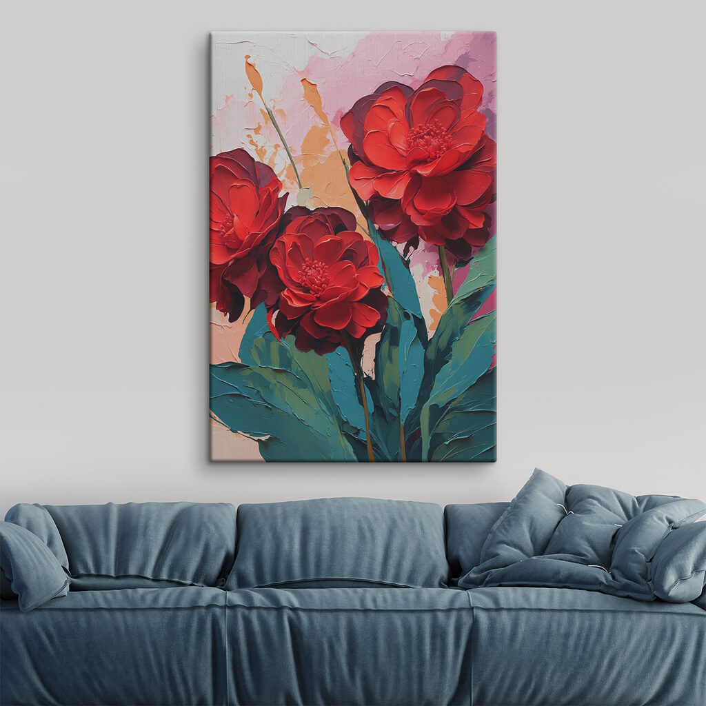 A painting of red flowers
