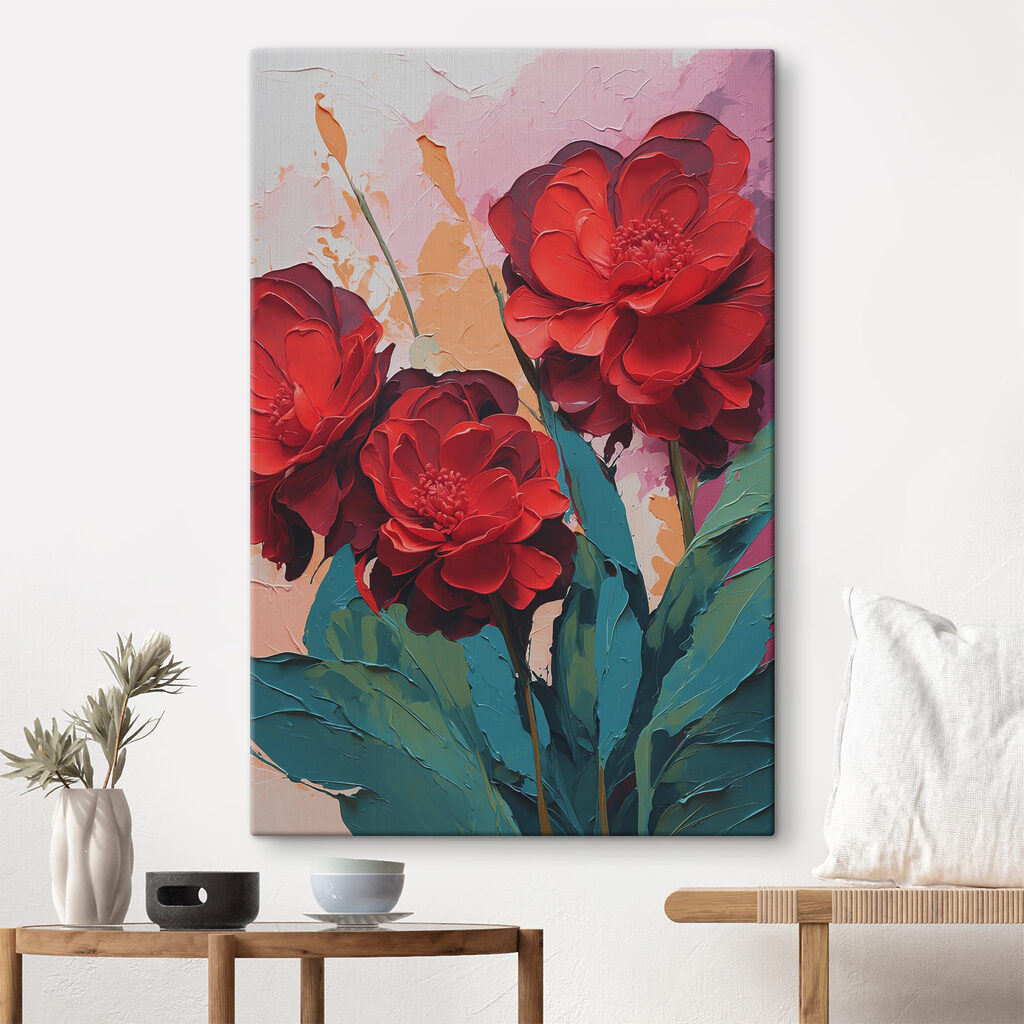 A painting of red flowers