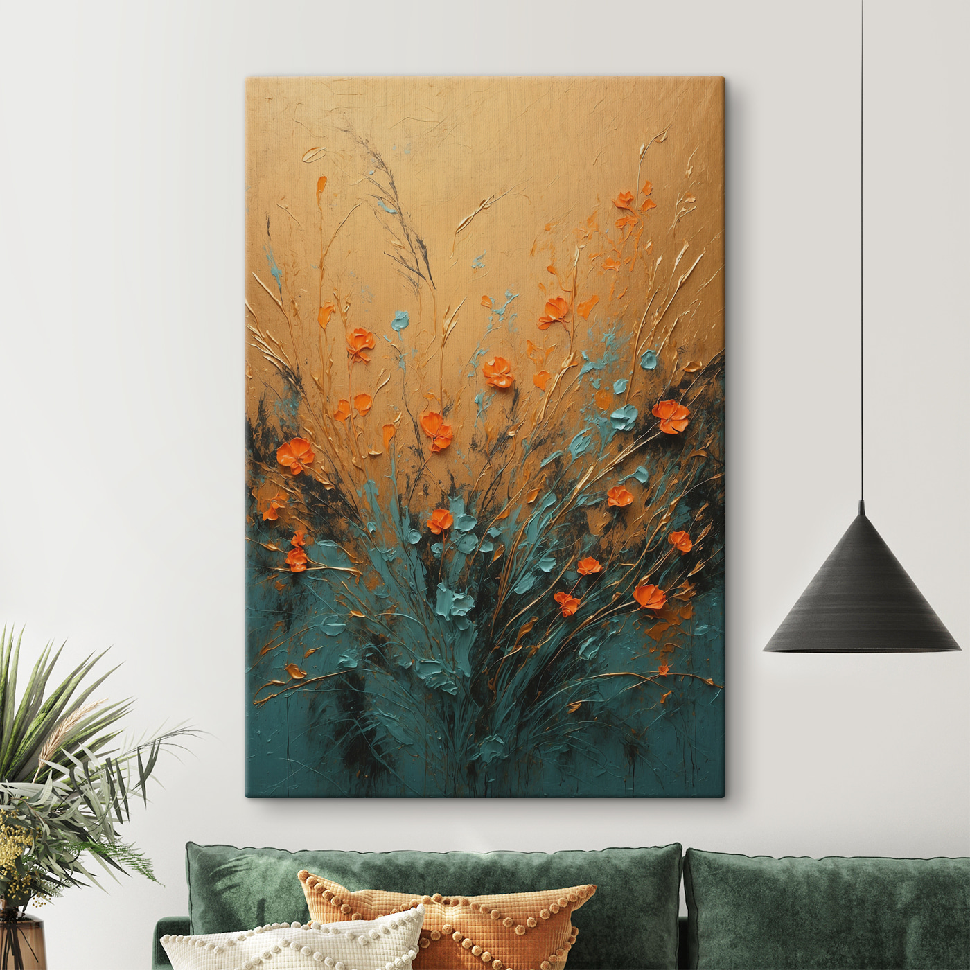 A painting of flowers on a wall