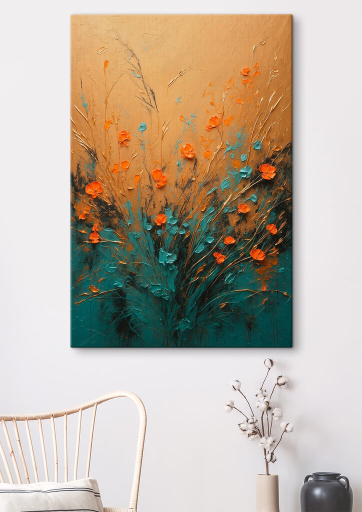 A painting of flowers on a wall