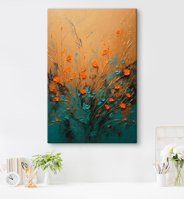 A painting of flowers on a wall