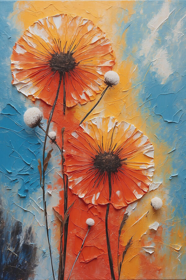 A painting of flowers on a wall