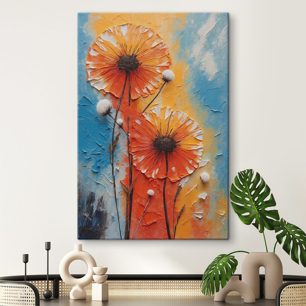 A painting of flowers on a wall