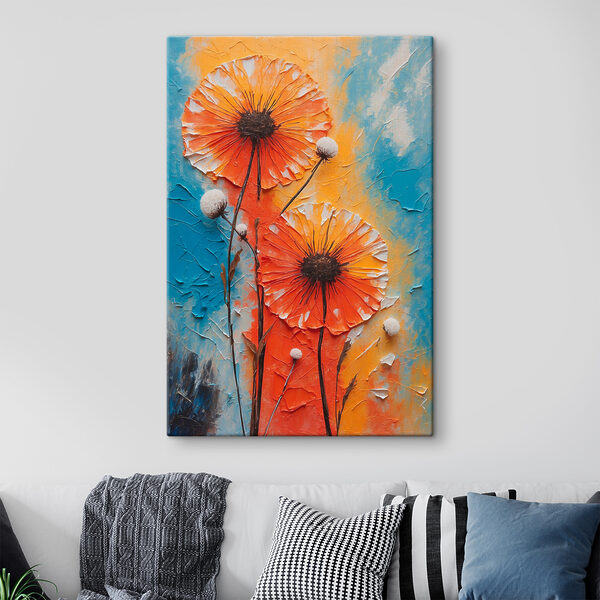 A painting of flowers on a wall
