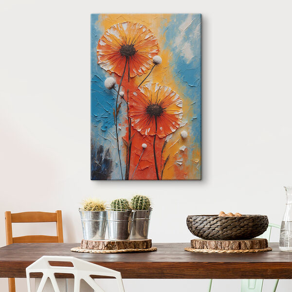 A painting of flowers on a wall