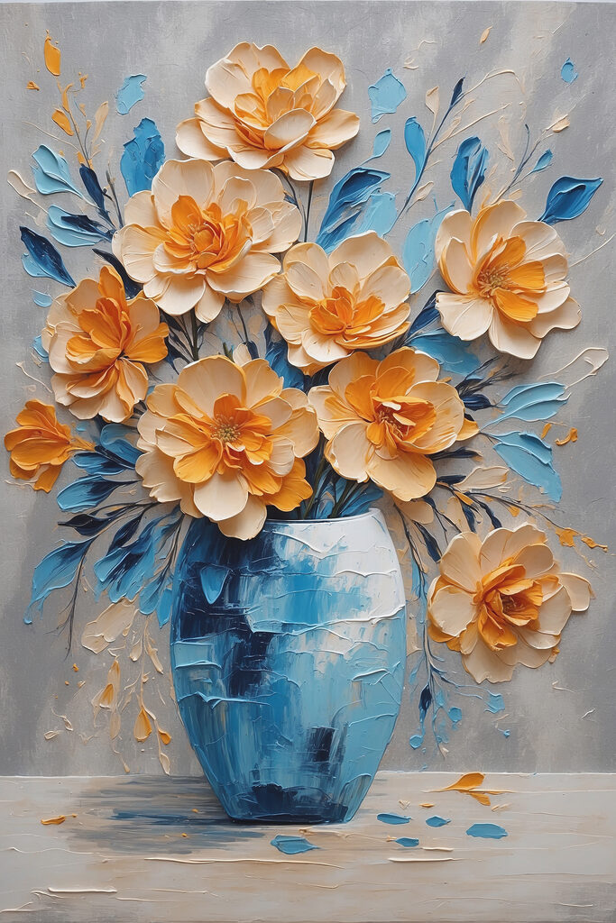 A painting of flowers in a vase