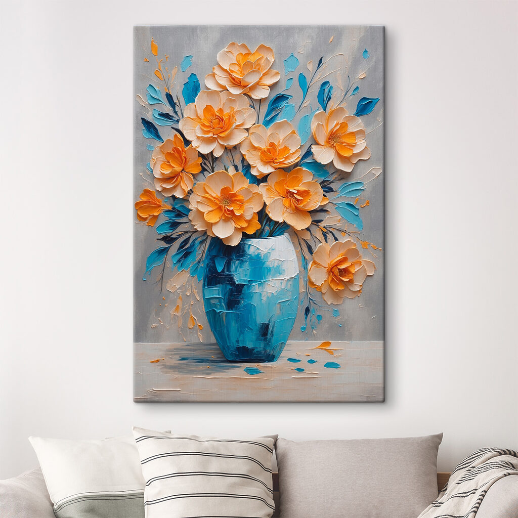A painting of flowers in a vase
