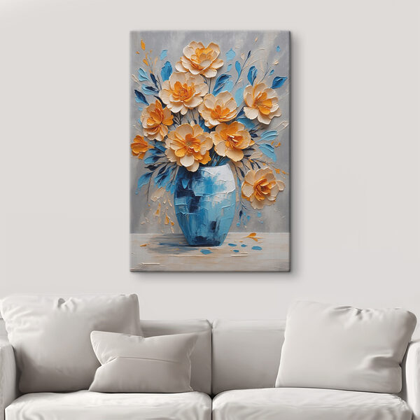 A painting of flowers in a vase