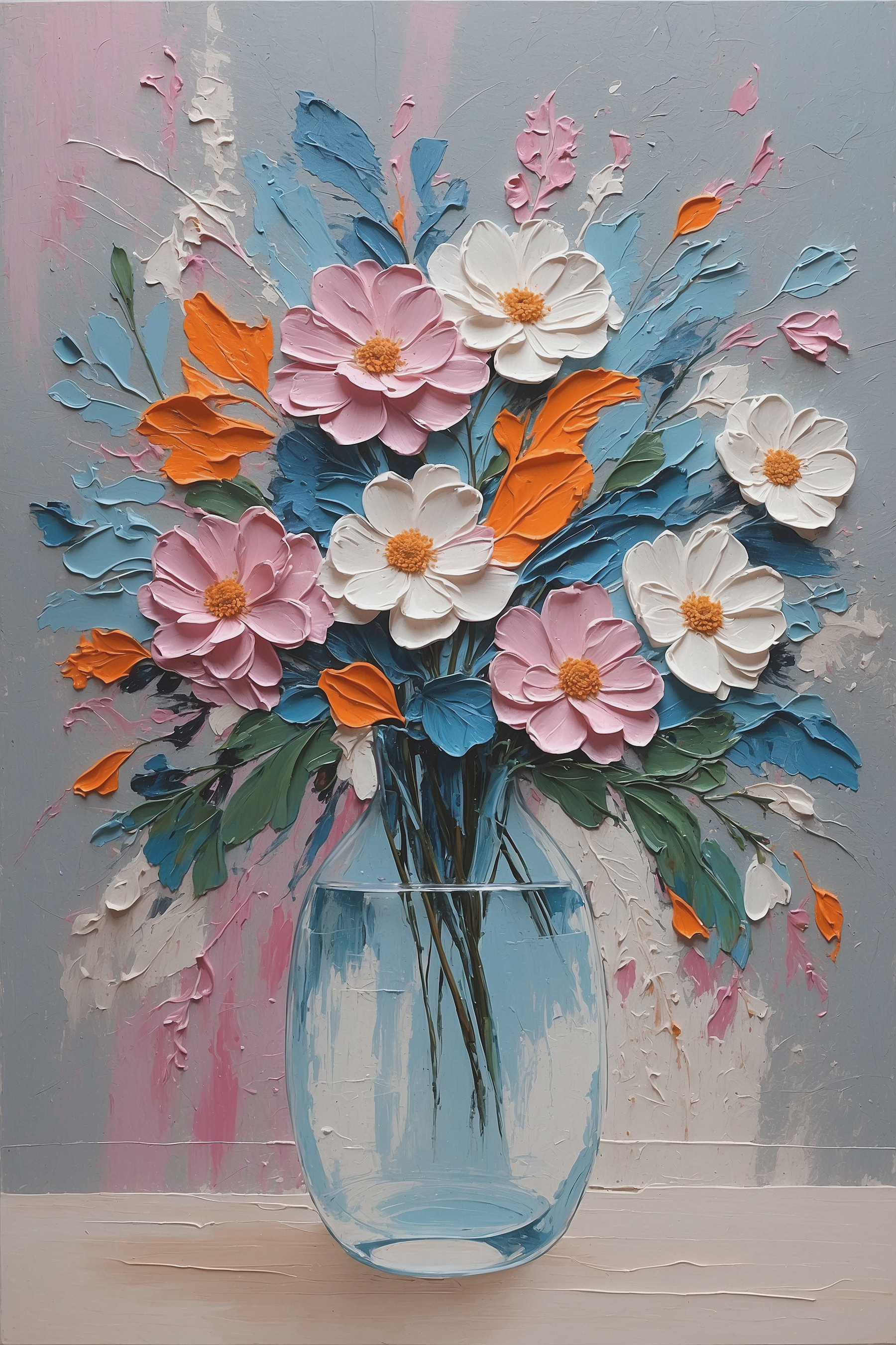 A painting of flowers in a vase